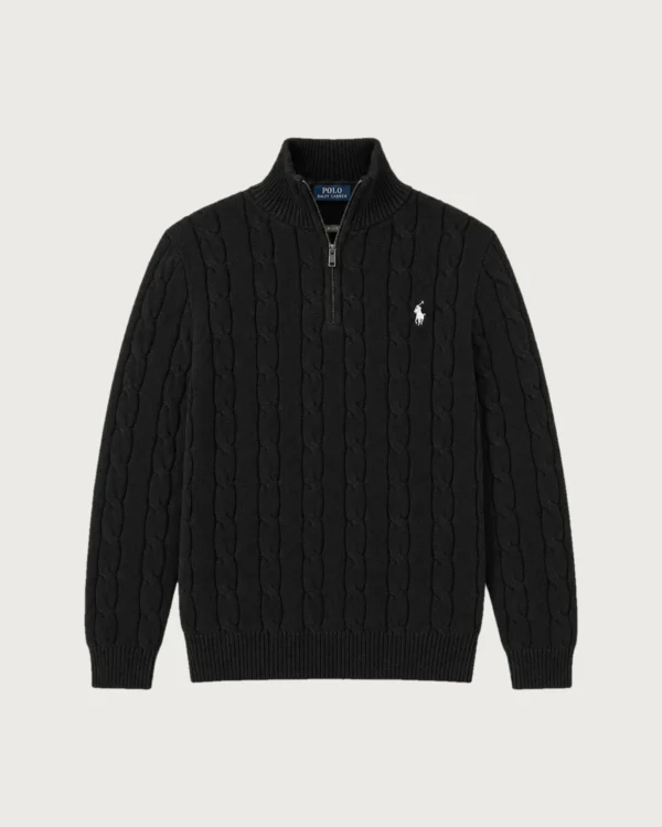 Cable Knit Sweatshirt – Black