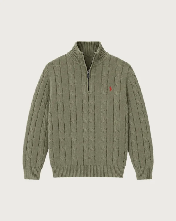 Cable Knit Sweatshirt – Olive