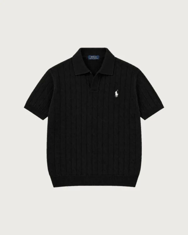 Ribbed Knit Polo – Black