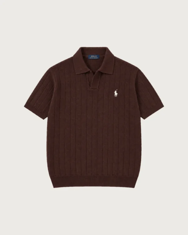 Ribbed Knit Polo – Coffee