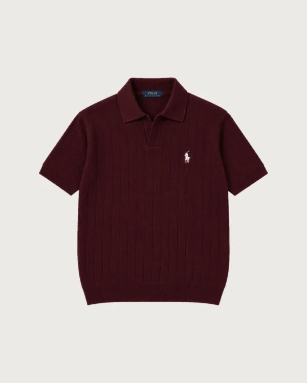 Ribbed Knit Polo – Maroon