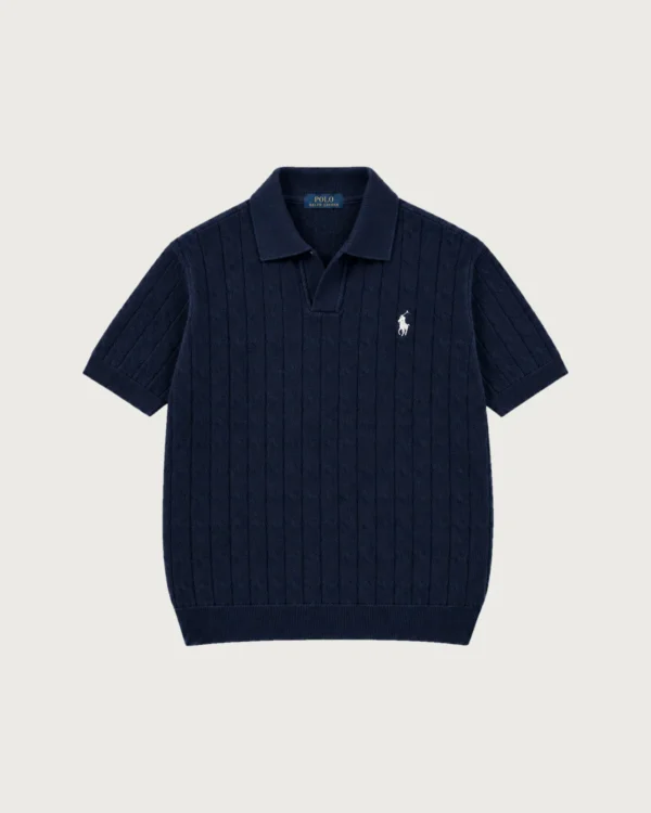Ribbed Knit Polo – Navy