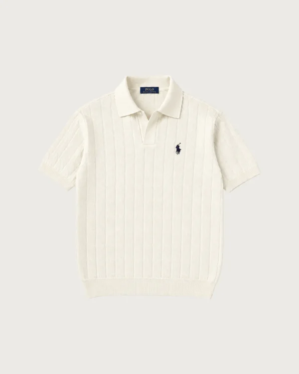 Ribbed Knit Polo – Off-white