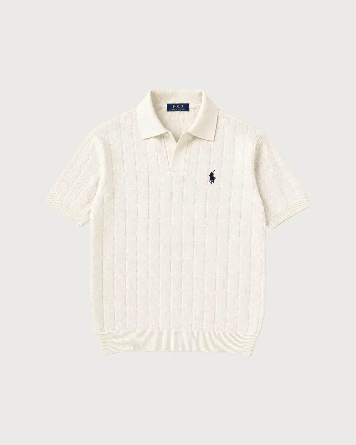 Ribbed Knit Polo – Off-white